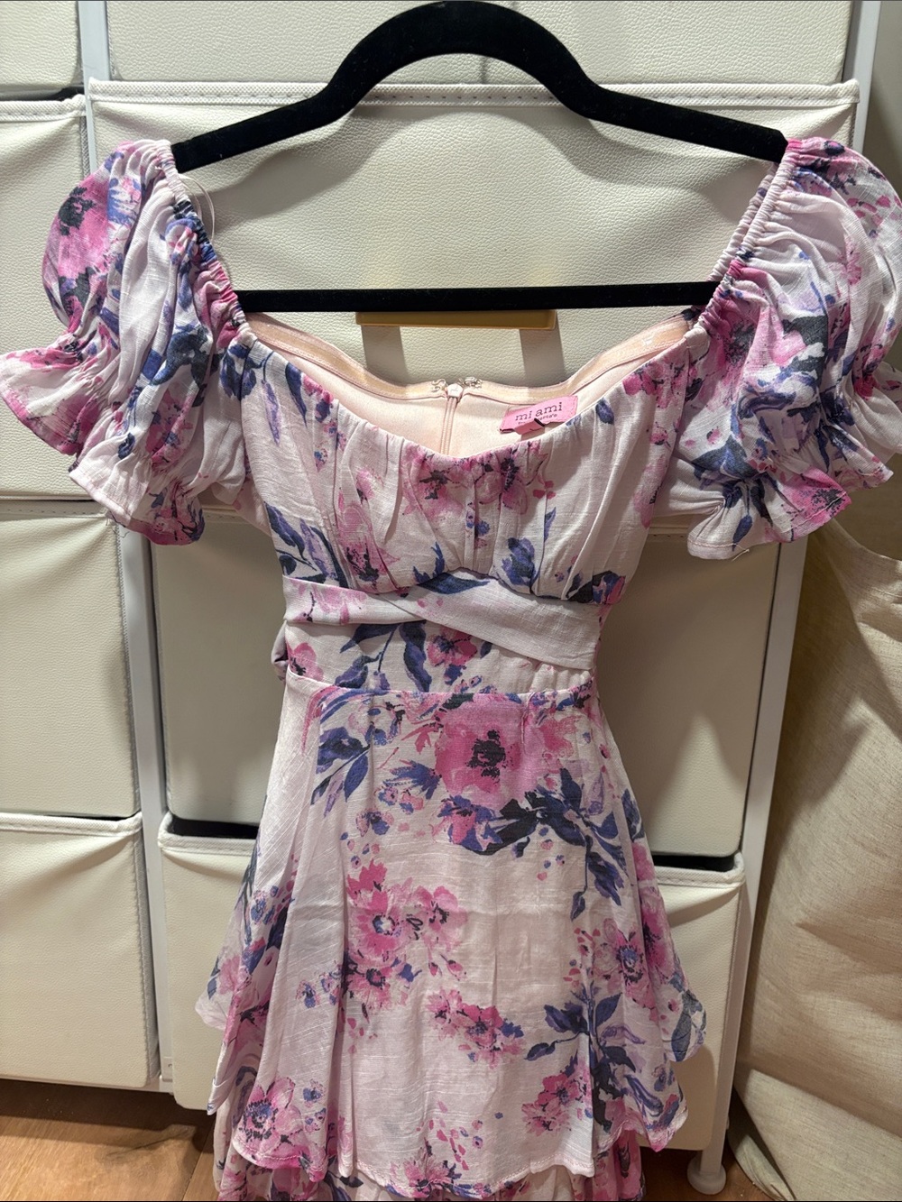 Francesca's Collections Pink Floral Off-Shoulder Mini Dress